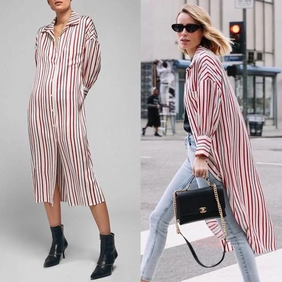 NWT Anine Bing Milly Silk Red Striped Dress - Picture 1 of 10